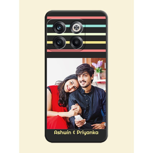Color Stripes with Photo and Text on Photo on Space Black Soft Matte Mobile Case - OnePlus 10T 5G Color Stripes with Photo and Text on Photo on Space Black Soft Matte Mobile Case - OnePlus 10T 5G