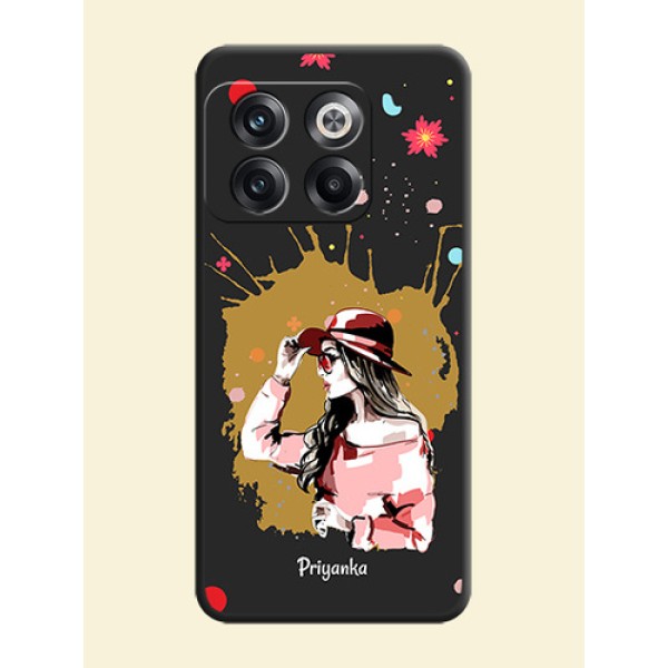 Mordern Lady With Color Splash Background With Custom Text On Space Black Personalized Soft Matte Phone Covers -Oneplus 10T 5G