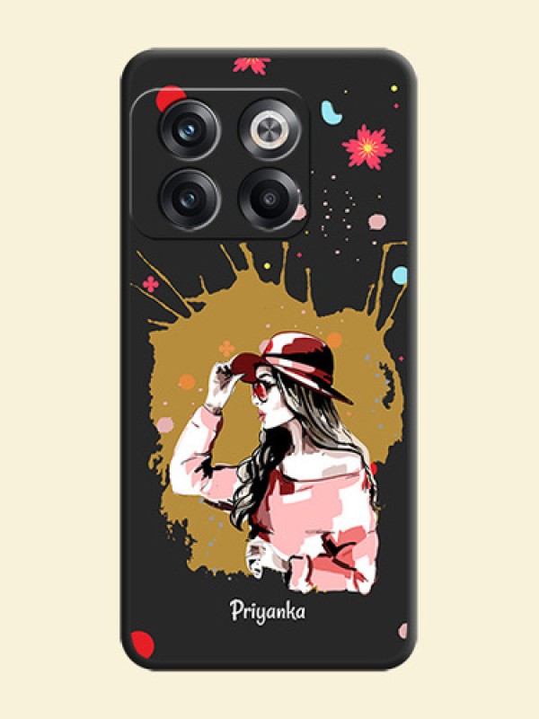 Mordern Lady With Color Splash Background With Custom Text On Space Black Personalized Soft Matte Phone Covers -Oneplus 10T 5G