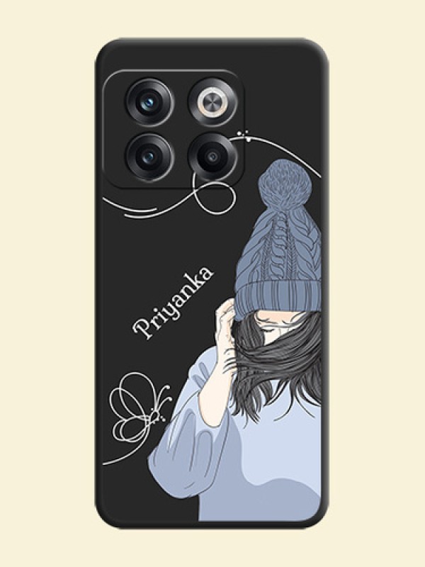 Girl With Blue Winter Outfiit Custom Text Design On Space Black Personalized Soft Matte Phone Covers -Oneplus 10T 5G