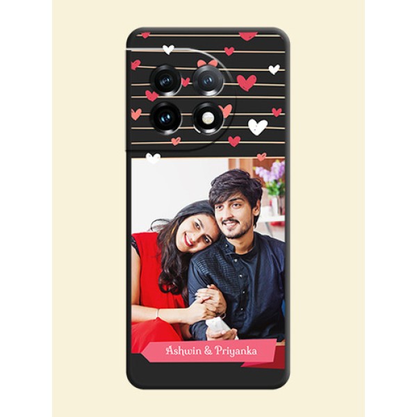 Love Pattern with Name on Pink Ribbon  on Photo on Space Black Soft Matte Back Cover - OnePlus 11 5G