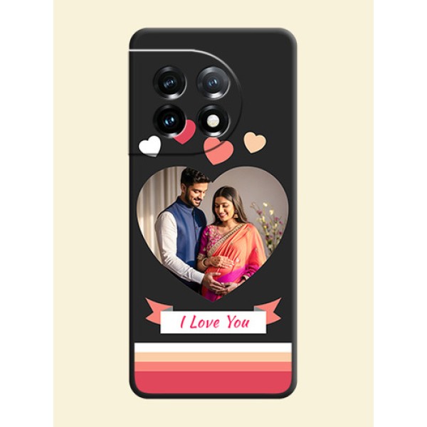 Love Shaped Photo with Colorful Stripes on Personalised Space Black Soft Matte Cases - OnePlus 11 5G