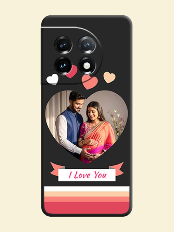 Love Shaped Photo with Colorful Stripes on Personalised Space Black Soft Matte Cases - OnePlus 11 5G