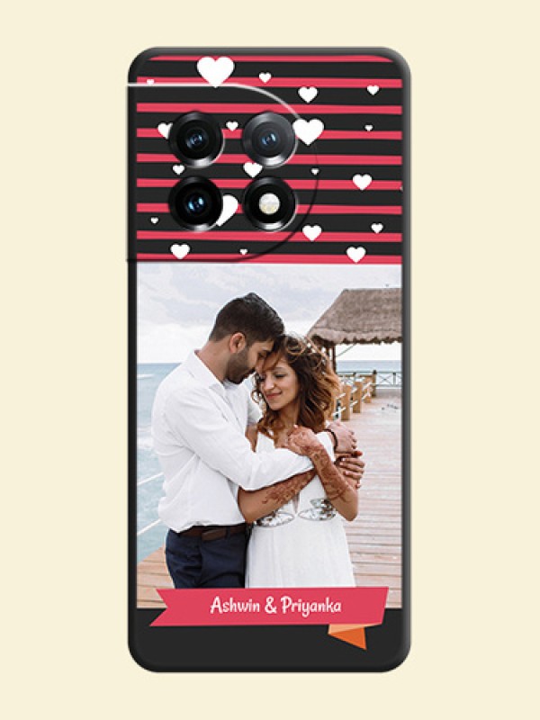 White Color Love Symbols with Pink Lines Pattern on Space Black Custom Soft Matte Phone Cases - OnePlus 11 5G