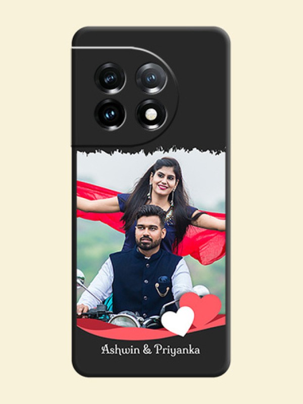 Pin Color Love Shaped Ribbon Design with Text on Space Black Custom Soft Matte Phone Back Cover - OnePlus 11 5G
