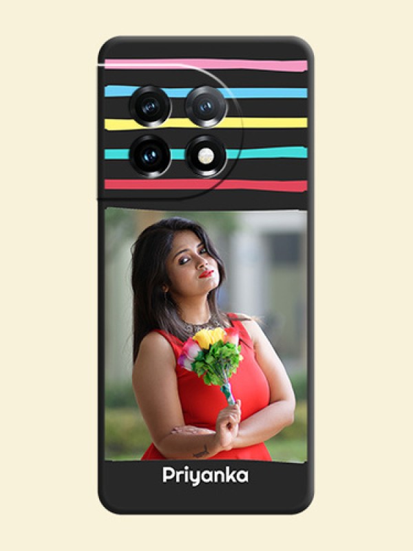 Multicolor Lines with Image on Space Black Personalized Soft Matte Phone Covers - OnePlus 11 5G
