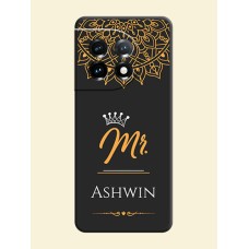 Mr Name with Floral Design on Personalised Space Black Soft Matte Cases - OnePlus 11 5G