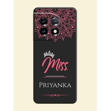 Mrs Name with Floral Design on Space Black Personalized Soft Matte Phone Covers - OnePlus 11 5G