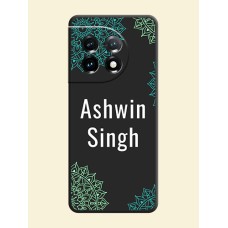 Your Name with Floral Design on Space Black Custom Soft Matte Back Cover - OnePlus 11 5G