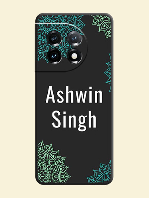 Your Name with Floral Design on Space Black Custom Soft Matte Back Cover - OnePlus 11 5G