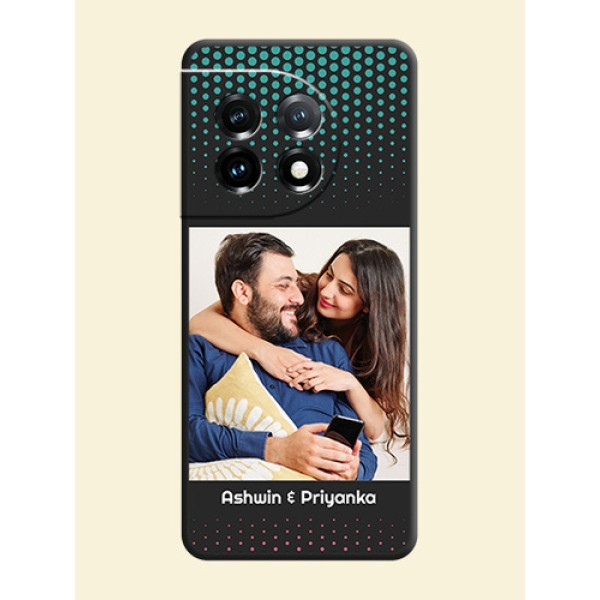 Faded Dots with Grunge Photo Frame and Text on Space Black Custom Soft Matte Phone Cases - OnePlus 11 5G Faded Dots with Grunge Photo Frame and Text on Space Black Custom Soft Matte Phone Cases - OnePlus 11 5G