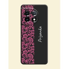 Pink Floral Pattern Design With Custom Text On Space Black Personalized Soft Matte Phone Covers -Oneplus 11 5G