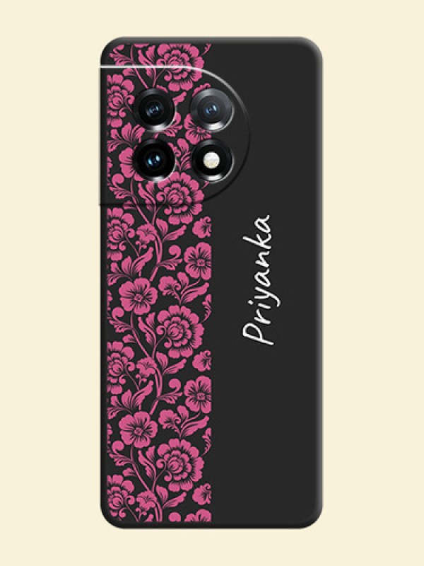 Pink Floral Pattern Design With Custom Text On Space Black Personalized Soft Matte Phone Covers -Oneplus 11 5G