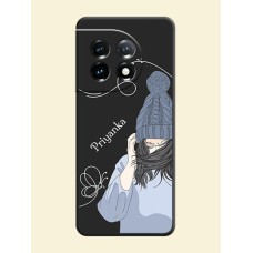Girl With Blue Winter Outfiit Custom Text Design On Space Black Personalized Soft Matte Phone Covers -Oneplus 11 5G
