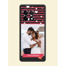 White Color Love Symbols with Pink Lines Pattern on Space Black Custom Soft Matte Phone Cases - OnePlus 11R 5G