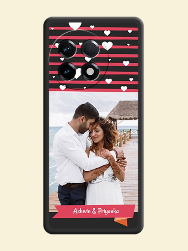 White Color Love Symbols with Pink Lines Pattern on Space Black Custom Soft Matte Phone Cases - OnePlus 11R 5G