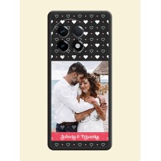 White Color Love Symbols with Text Design on Photo on Space Black Soft Matte Phone Cover - OnePlus 11R 5G