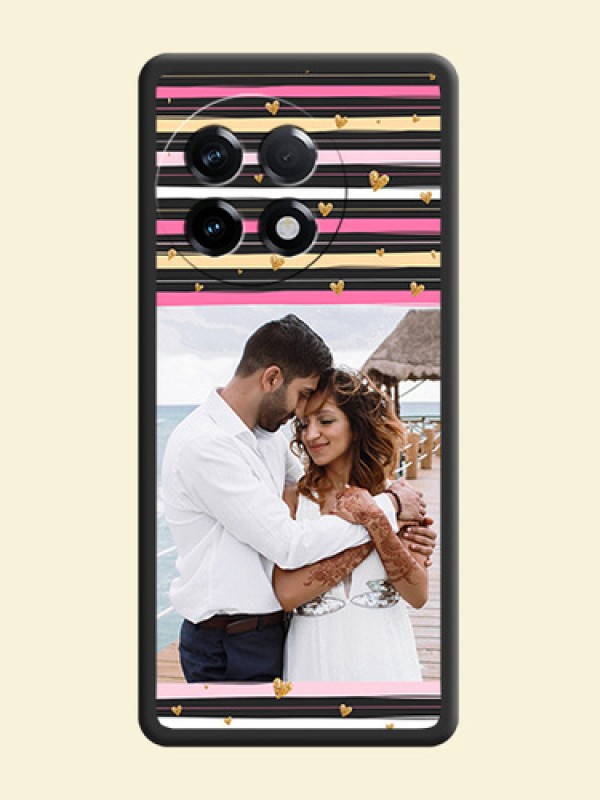 Multicolor Lines and Golden Love Symbols Design on Photo on Space Black Soft Matte Mobile Cover - OnePlus 11R 5G