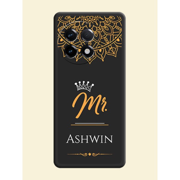Mr Name with Floral Design on Personalised Space Black Soft Matte Cases - OnePlus 11R 5G Mr Name with Floral Design on Personalised Space Black Soft Matte Cases - OnePlus 11R 5G
