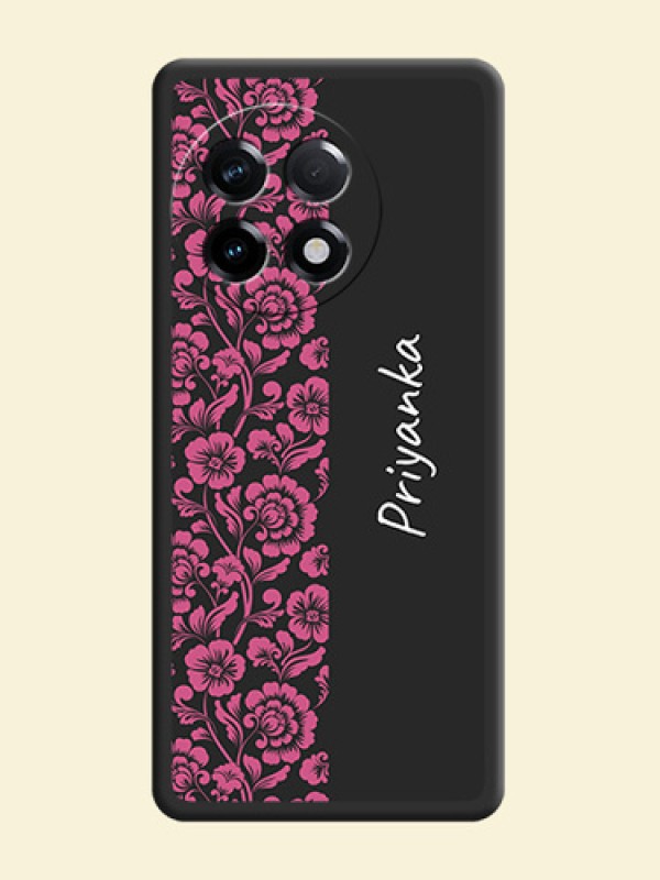Pink Floral Pattern Design With Custom Text On Space Black Personalized Soft Matte Phone Covers -Oneplus 11R 5G