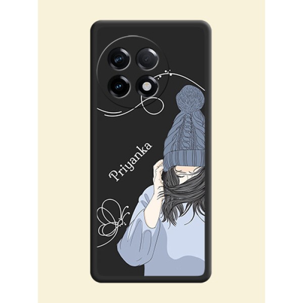 Girl With Blue Winter Outfiit Custom Text Design On Space Black Personalized Soft Matte Phone Covers -Oneplus 11R 5G
