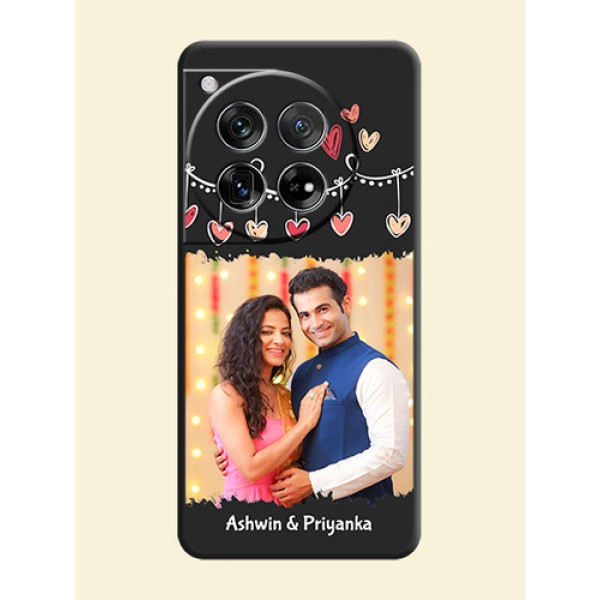 Pink Love Hangings with Name On Space Black Custom Soft Matte Mobile Back Cover - OnePlus 12 5G Pink Love Hangings with Name On Space Black Custom Soft Matte Mobile Back Cover - OnePlus 12 5G