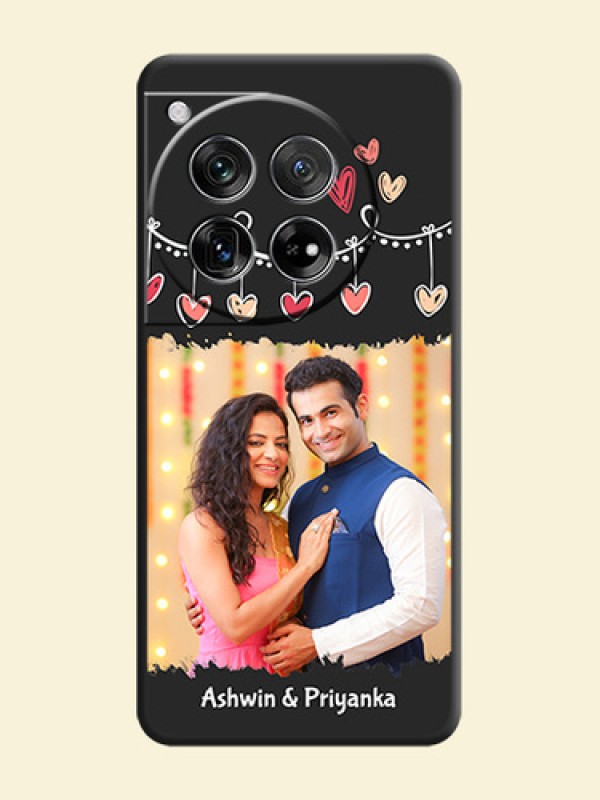 Pink Love Hangings with Name On Space Black Custom Soft Matte Mobile Back Cover - OnePlus 12 5G
