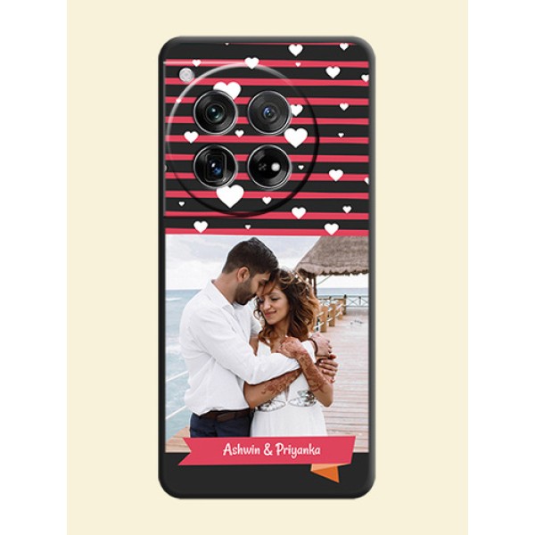 White Color Love Symbols with Pink Lines Pattern On Space Black Custom Soft Matte Mobile Back Cover - OnePlus 12 5G