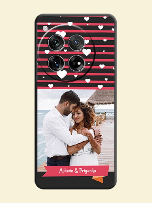 White Color Love Symbols with Pink Lines Pattern On Space Black Custom Soft Matte Mobile Back Cover - OnePlus 12 5G