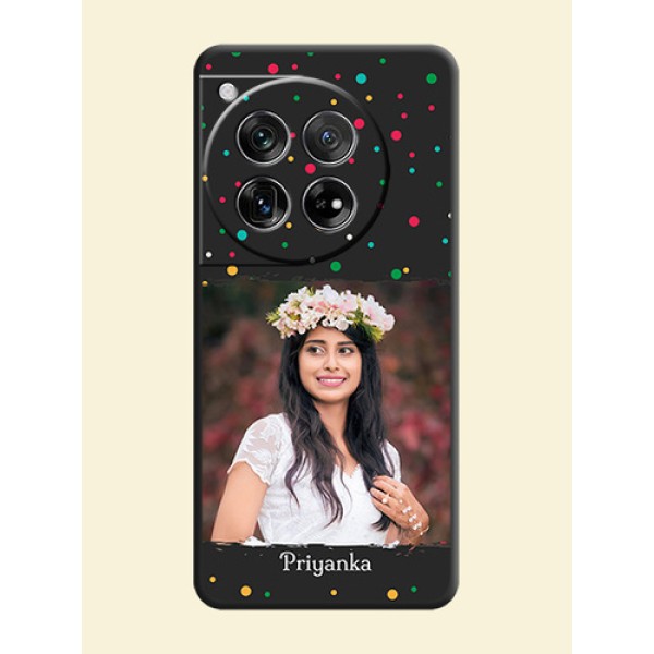 Multicolor Dotted Pattern with Text On Space Black Custom Soft Matte Mobile Back Cover - OnePlus 12 5G Multicolor Dotted Pattern with Text On Space Black Custom Soft Matte Mobile Back Cover - OnePlus 12 5G