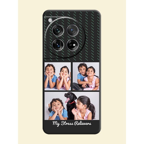 Cross Dotted Pattern with 2 Image Holder On Space Black Custom Soft Matte Mobile Back Cover - OnePlus 12 5G Cross Dotted Pattern with 2 Image Holder On Space Black Custom Soft Matte Mobile Back Cover - OnePlus 12 5G