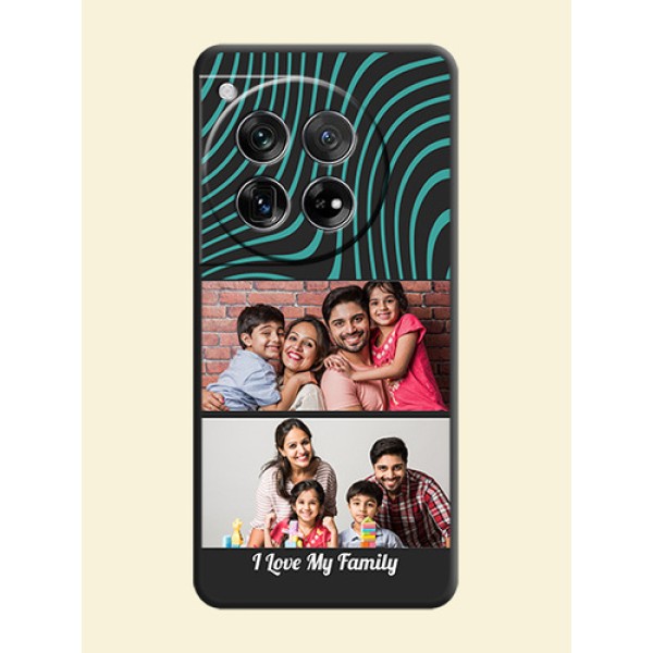 Wave Pattern with 2 Image Holder On Space Black Custom Soft Matte Mobile Back Cover - OnePlus 12 5G Wave Pattern with 2 Image Holder On Space Black Custom Soft Matte Mobile Back Cover - OnePlus 12 5G