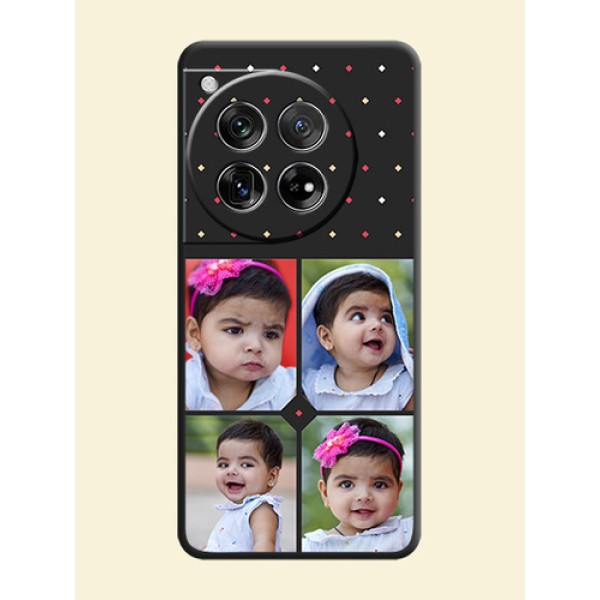 Multicolor Dotted Pattern with 4 Image Holder On Space Black Custom Soft Matte Mobile Back Cover - OnePlus 12 5G Multicolor Dotted Pattern with 4 Image Holder On Space Black Custom Soft Matte Mobile Back Cover - OnePlus 12 5G