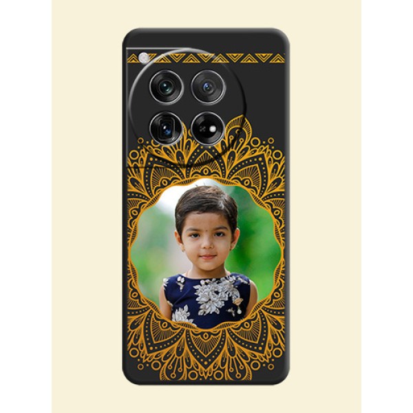 Round Image with Floral Design On Space Black Custom Soft Matte Mobile Back Cover - OnePlus 12 5G Round Image with Floral Design On Space Black Custom Soft Matte Mobile Back Cover - OnePlus 12 5G