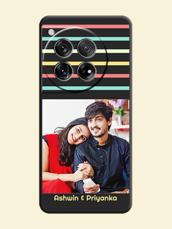 Color Stripes with Photo and Text on Photo  On Space Black Custom Soft Matte Mobile Back Cover - OnePlus 12 5G