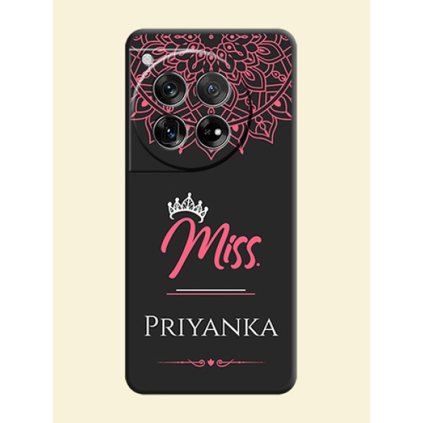 Mrs Name with Floral Design On Space Black Custom Soft Matte Mobile Back Cover - OnePlus 12 5G Mrs Name with Floral Design On Space Black Custom Soft Matte Mobile Back Cover - OnePlus 12 5G