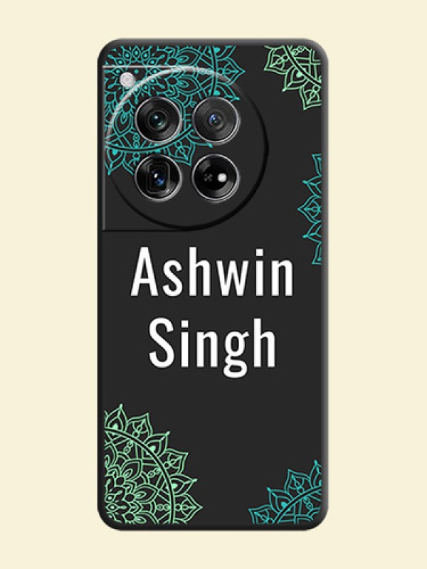 Your Name with Floral Design On Space Black Custom Soft Matte Mobile Back Cover - OnePlus 12 5G