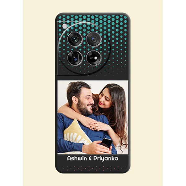 Faded Dots with Grunge Photo Frame and Text On Space Black Custom Soft Matte Mobile Back Cover - OnePlus 12 5G Faded Dots with Grunge Photo Frame and Text On Space Black Custom Soft Matte Mobile Back Cover - OnePlus 12 5G