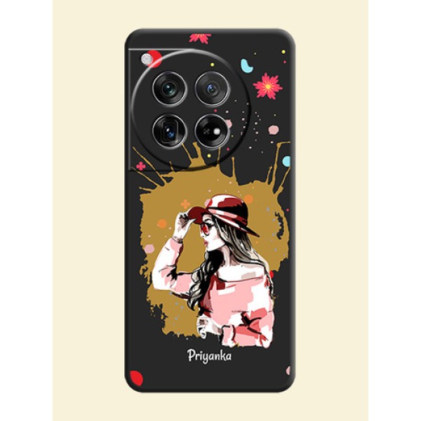 Mordern Lady With Color Splash Background With Custom Text On Space Black Custom Soft Matte Mobile Back Cover - OnePlus 12 5G