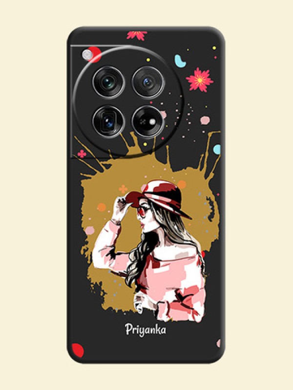 Mordern Lady With Color Splash Background With Custom Text On Space Black Custom Soft Matte Mobile Back Cover - OnePlus 12 5G