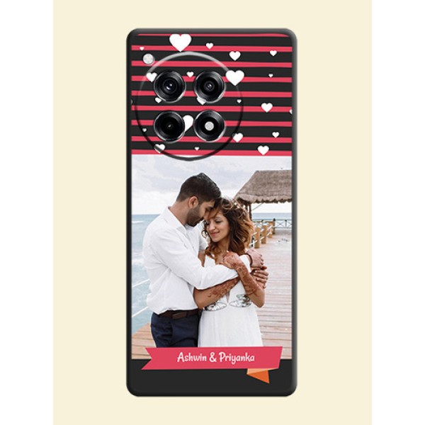 White Color Love Symbols with Pink Lines Pattern on Space Black Custom Soft Matte Phone Cases - OnePlus 12R 5G