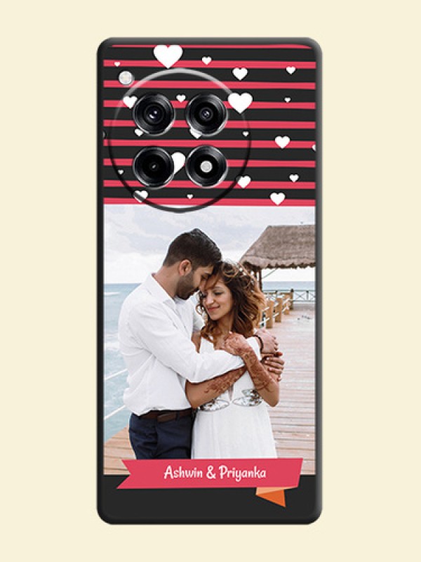 White Color Love Symbols with Pink Lines Pattern on Space Black Custom Soft Matte Phone Cases - OnePlus 12R 5G