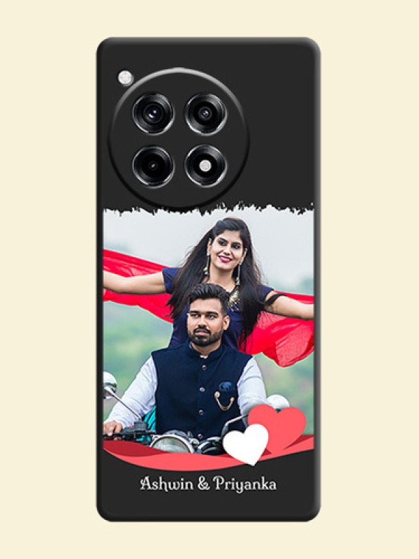 Pink Color Love Shaped Ribbon Design with Text on Space Black Custom Soft Matte Phone Back Cover - OnePlus 12R 5G