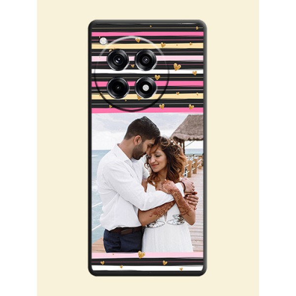 Multicolor Lines and Golden Love Symbols Design - Photo on Space Black Soft Matte Mobile Cover - OnePlus 12R 5G