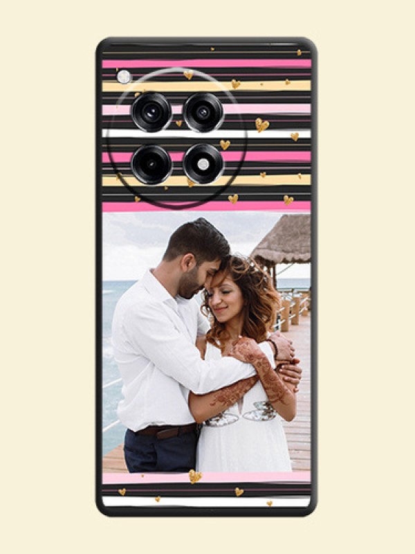 Multicolor Lines and Golden Love Symbols Design - Photo on Space Black Soft Matte Mobile Cover - OnePlus 12R 5G