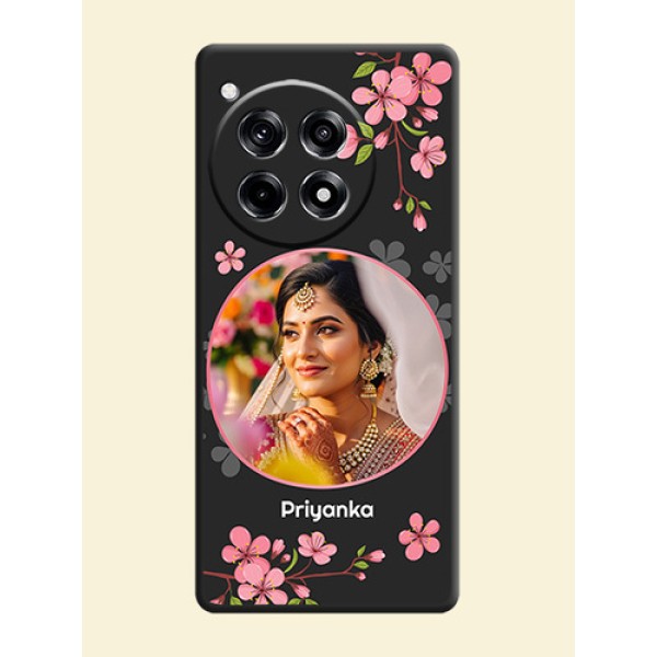 Round Image with Pink Color Floral Design - Photo on Space Black Soft Matte Back Cover - OnePlus 12R 5G Round Image with Pink Color Floral Design - Photo on Space Black Soft Matte Back Cover - OnePlus 12R 5G