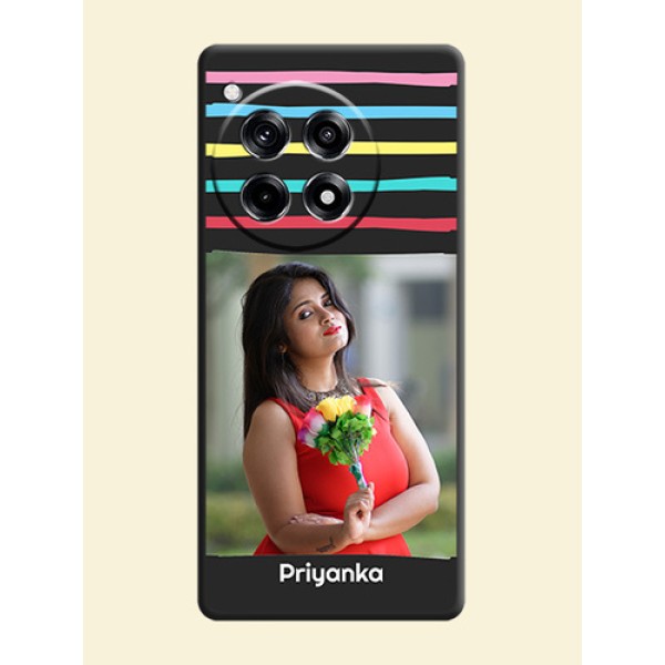 Multicolor Lines with Image on Space Black Personalized Soft Matte Phone Covers - OnePlus 12R 5G Multicolor Lines with Image on Space Black Personalized Soft Matte Phone Covers - OnePlus 12R 5G