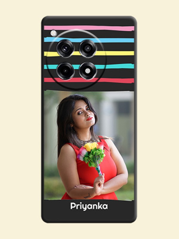 Multicolor Lines with Image on Space Black Personalized Soft Matte Phone Covers - OnePlus 12R 5G