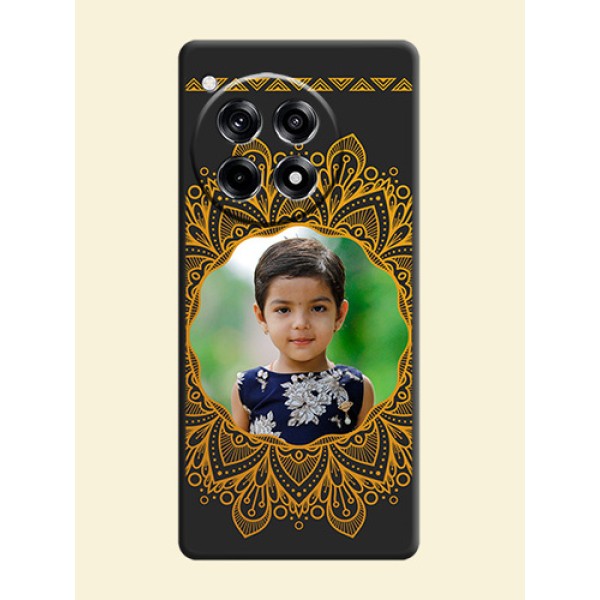 Round Image with Floral Design - Photo on Space Black Soft Matte Mobile Cover - OnePlus 12R 5G Round Image with Floral Design - Photo on Space Black Soft Matte Mobile Cover - OnePlus 12R 5G