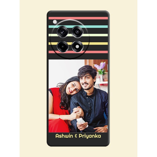 Color Stripes with Photo and Text - Photo on Space Black Soft Matte Mobile Case - OnePlus 12R 5G Color Stripes with Photo and Text - Photo on Space Black Soft Matte Mobile Case - OnePlus 12R 5G